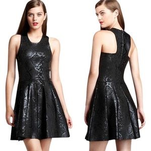 Parker Black Olida Coated Snake-Patterned Dress, M
